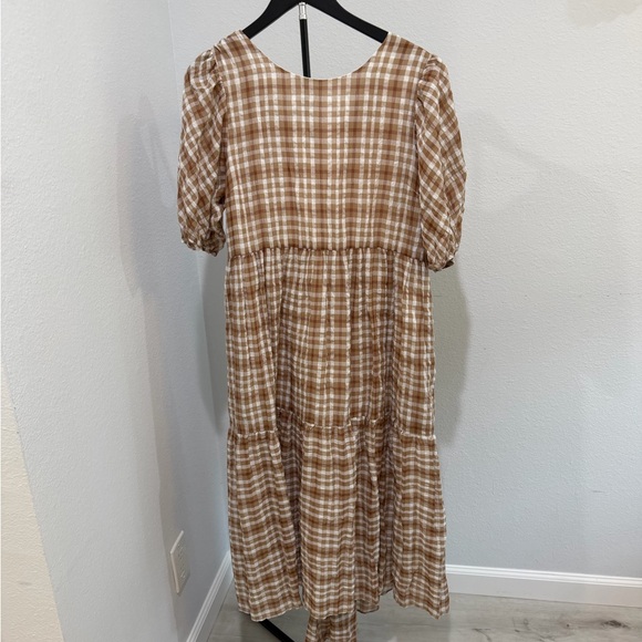 English Factory Dresses & Skirts - English Factory Tan Checkered Midi Dress
